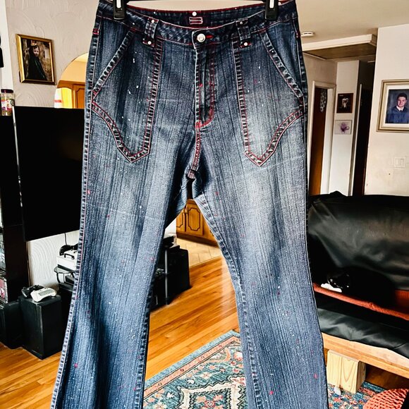 CREST JEANS Paint Speckled Accents Bootcut Stretch JEANS Sz. 15/16 - Picture 2 of 7